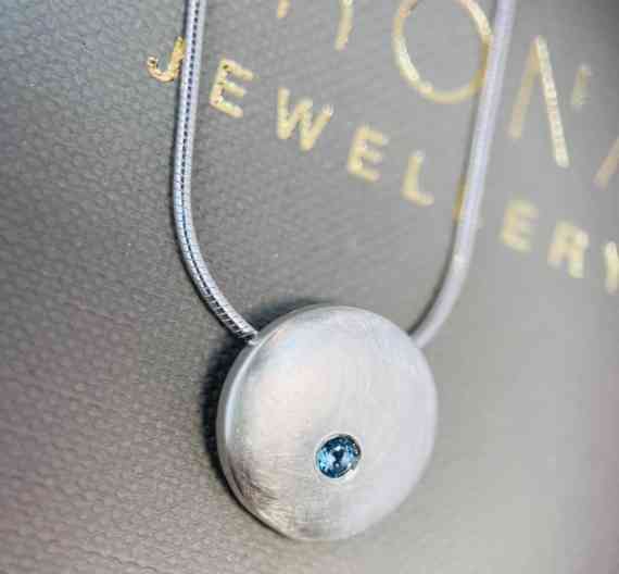 Aquamarine Domed Circle Necklace