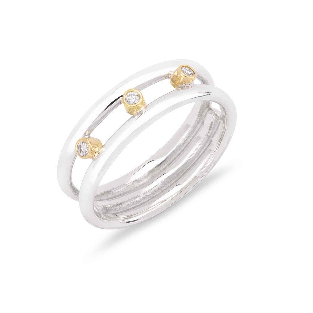 3 Diamond Slim Double Band Ring