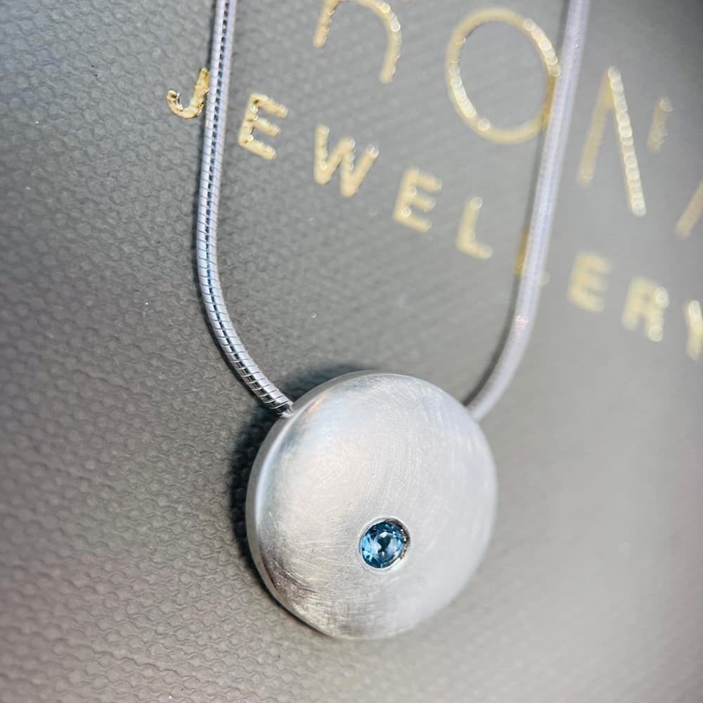 Aquamarine Domed Circle Necklace