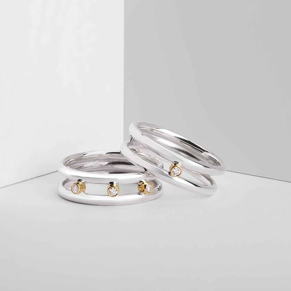 Diamond Double Band Rings Group