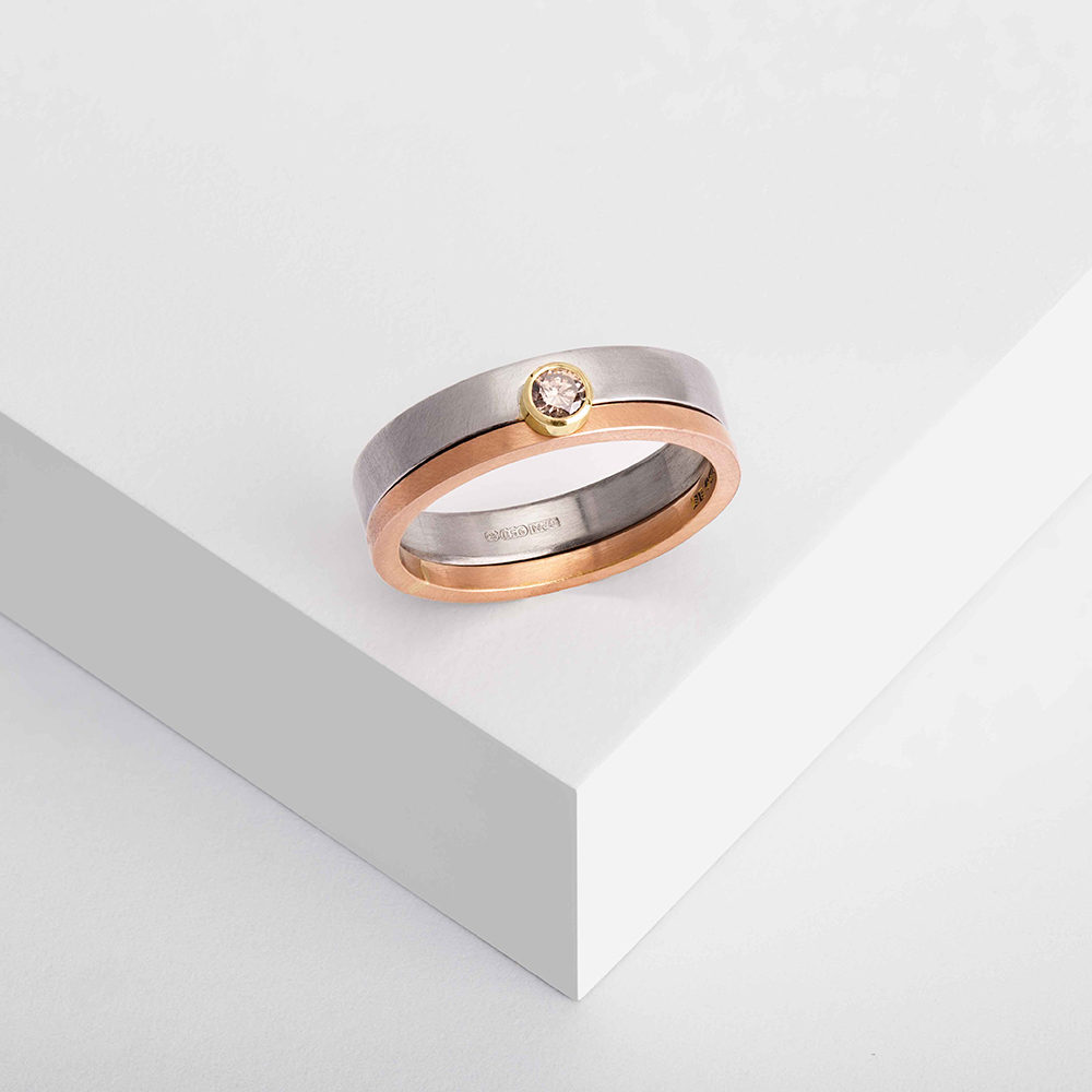 Offset Ring Narrow Wedding Stacked