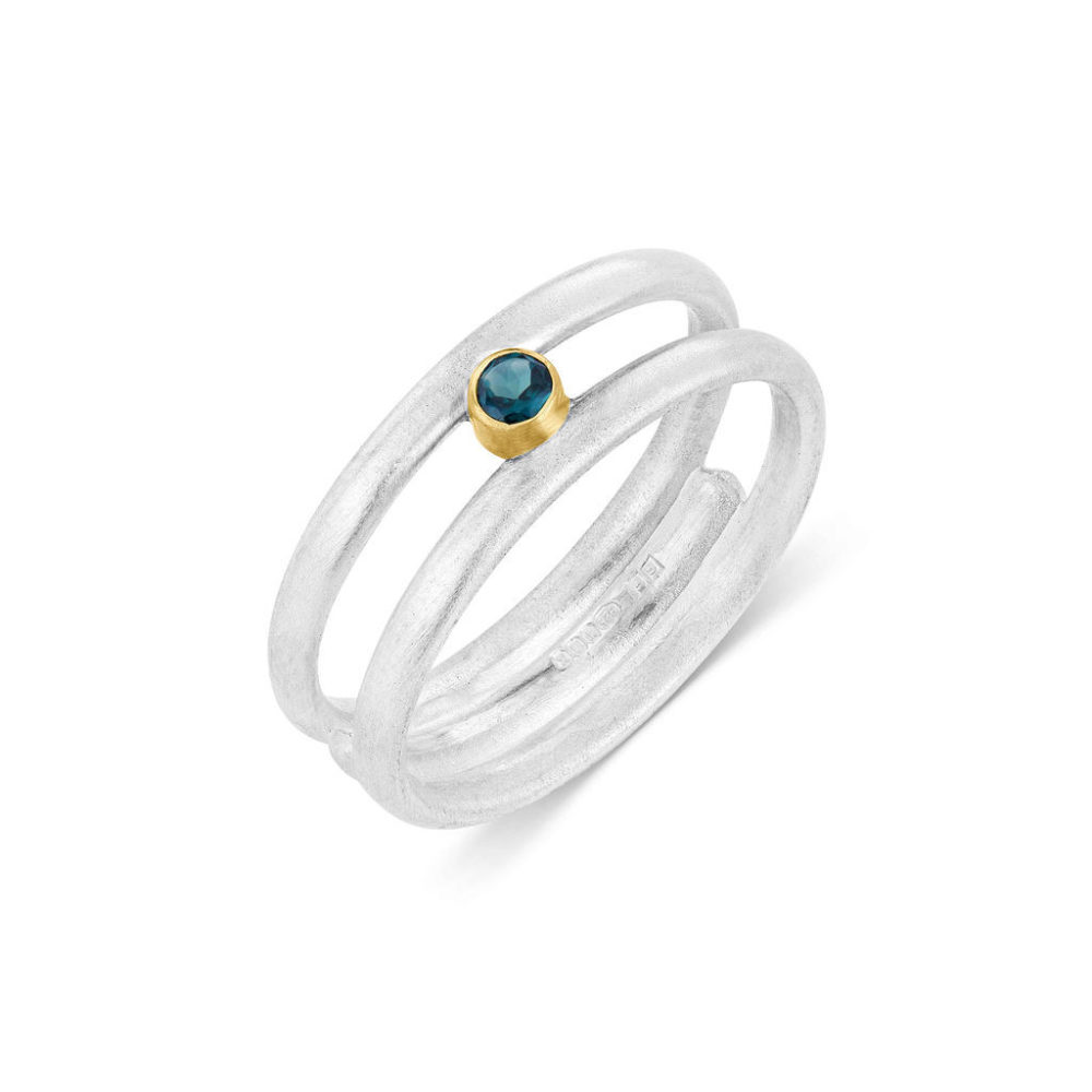 Teal Sapphire Double Band Ring
